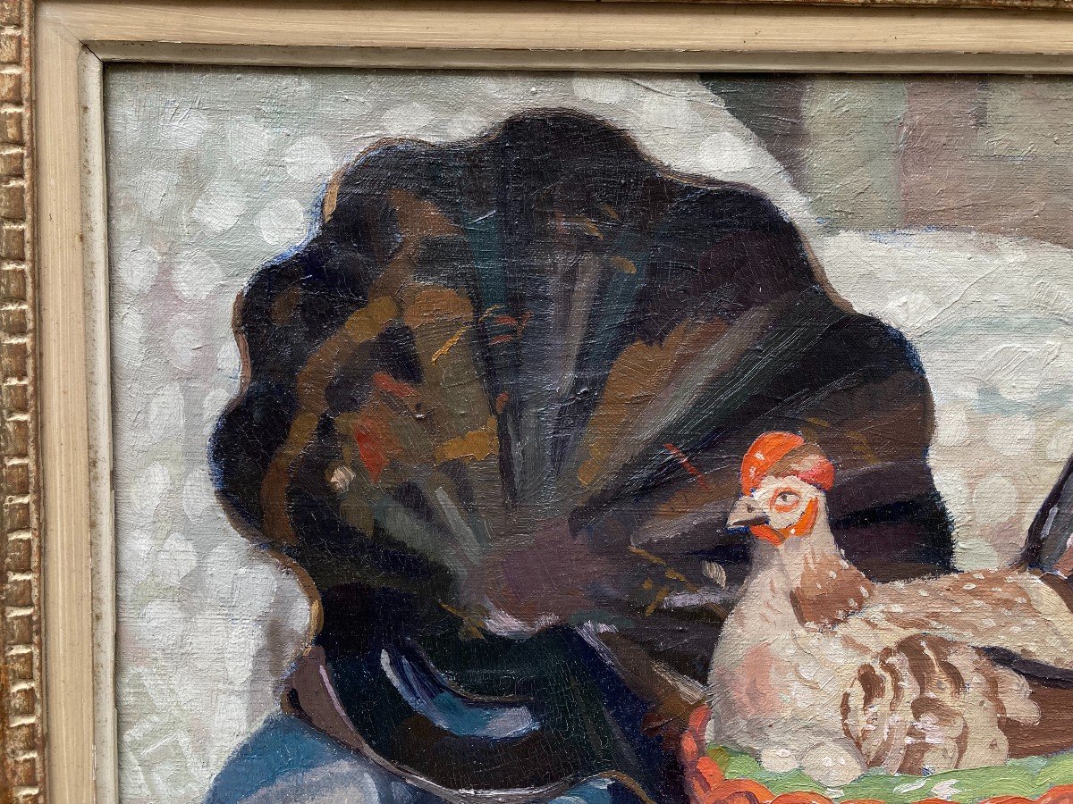 Marcelle Ladeuil (1895-1983). La Poule. Huile Sur Toile. Exposition : Salon Des Indépendants-photo-2