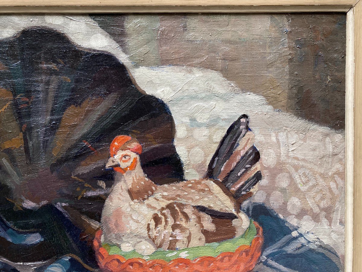 Marcelle Ladeuil (1895-1983). La Poule. Huile Sur Toile. Exposition : Salon Des Indépendants-photo-3