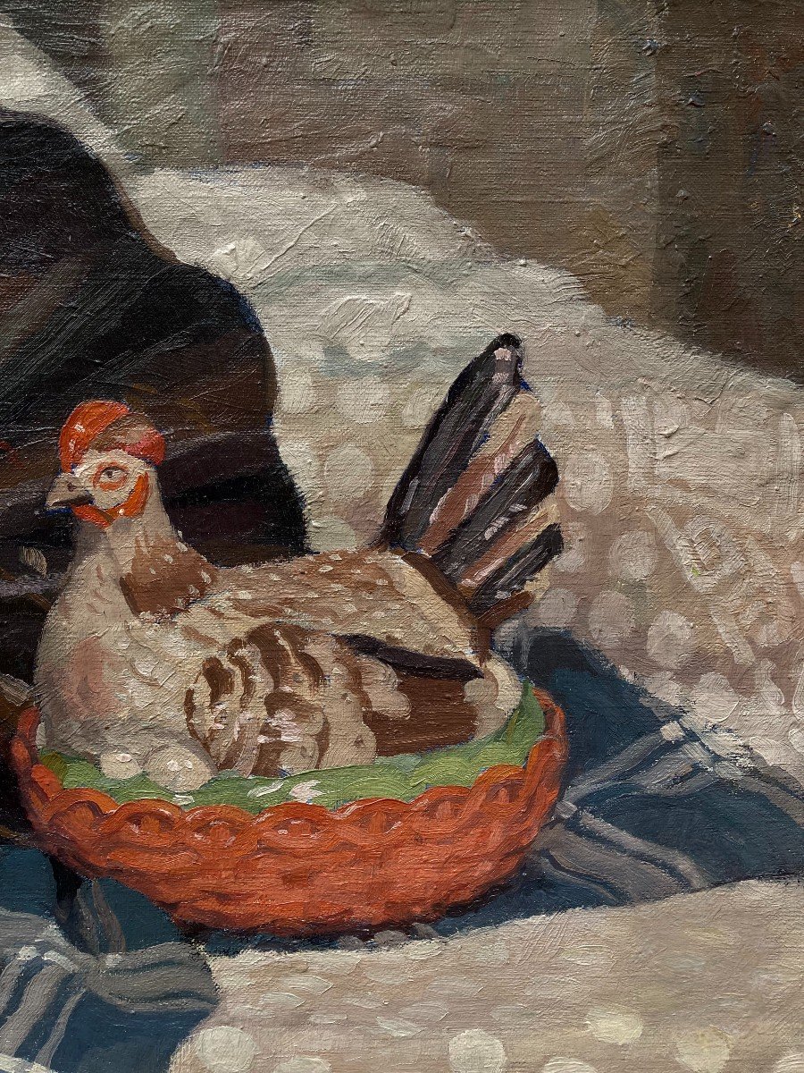 Marcelle Ladeuil (1895-1983). La Poule. Huile Sur Toile. Exposition : Salon Des Indépendants-photo-5