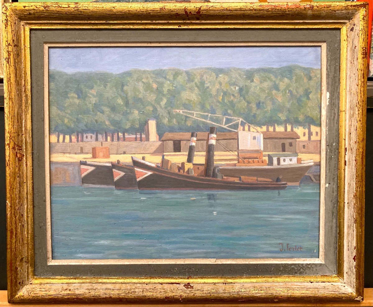 Jean Ferlet (1889-1957). Saône, Quai Rambaud In Lyon. Oil On Canvas.-photo-2