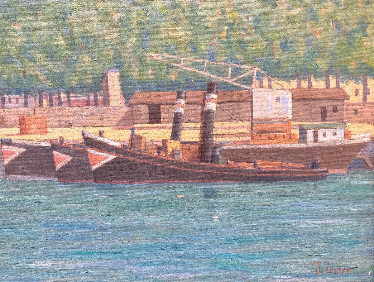 Jean Ferlet (1889-1957). Saône, Quai Rambaud In Lyon. Oil On Canvas.-photo-2