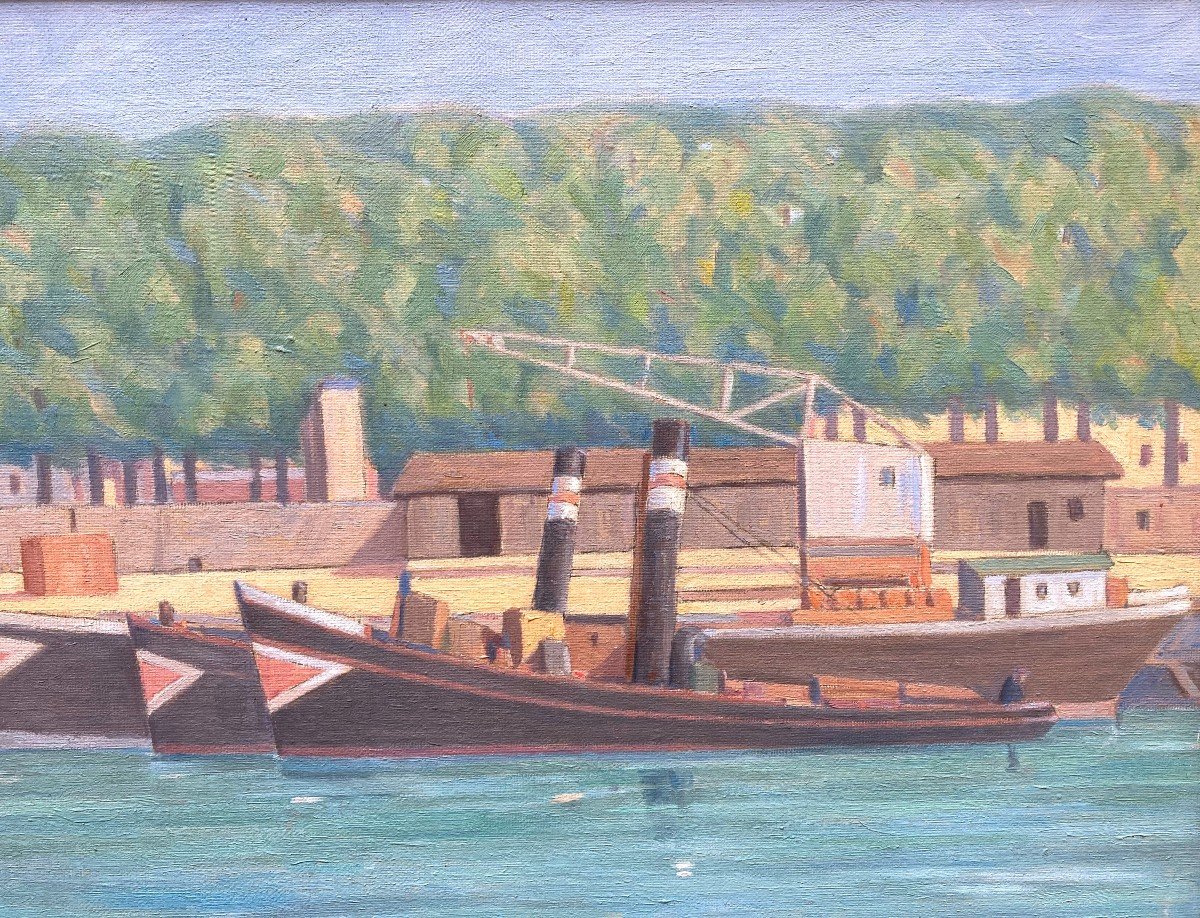 Jean Ferlet (1889-1957). La Saône, Quai Rambaud à Lyon. Huile Sur Toile.-photo-3