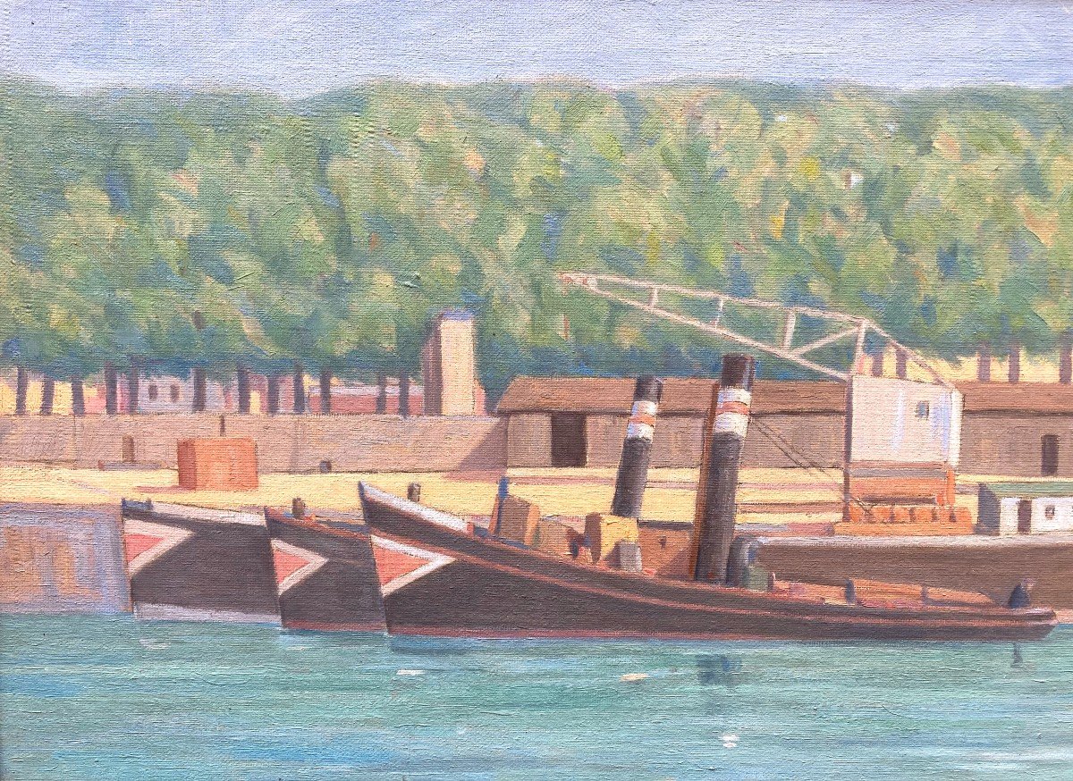 Jean Ferlet (1889-1957). Saône, Quai Rambaud In Lyon. Oil On Canvas.-photo-4