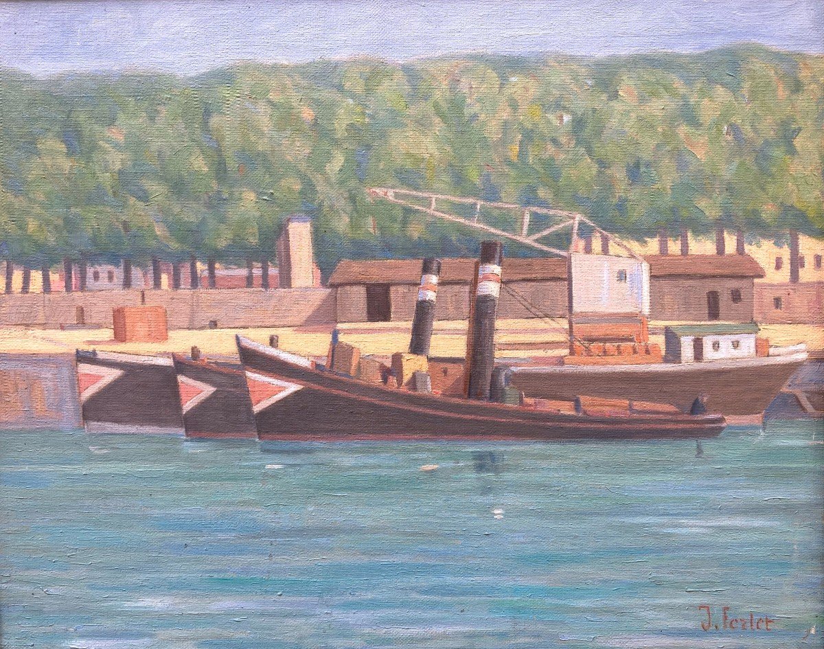 Jean Ferlet (1889-1957). La Saône, Quai Rambaud à Lyon. Huile Sur Toile.