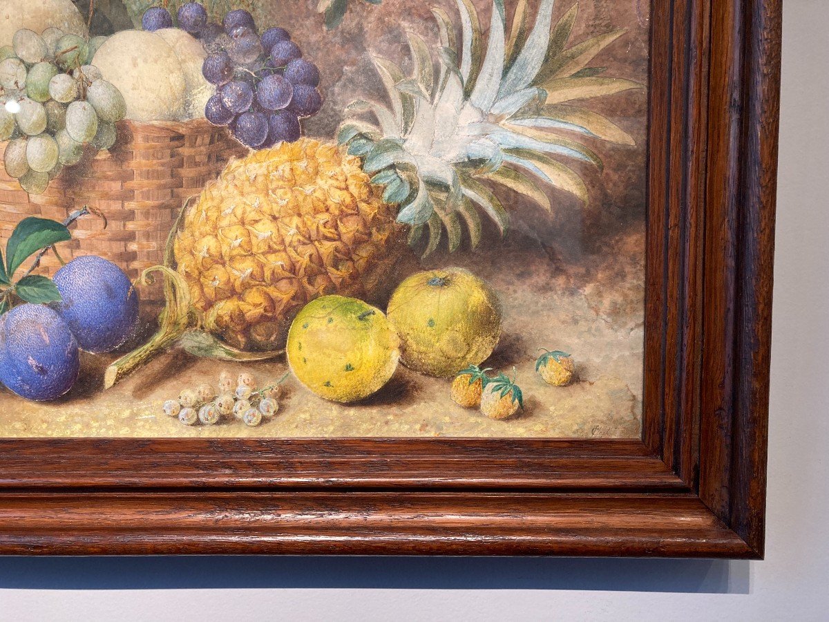 James T. Clapham (Actif vers 1860). Composition Aux Fruits. Aquarelle Et Gouache, Sign&eacute;e.-photo-4