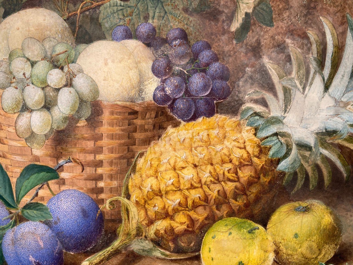 James T. Clapham (Actif vers 1860). Composition Aux Fruits. Aquarelle Et Gouache, Sign&eacute;e.-photo-5