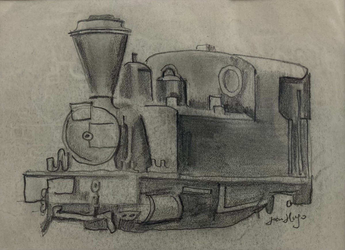 Jean Hugo (1894-1984). La Locomotive, Vers 1920. Mine De Plomb Sur Papier, Signé.