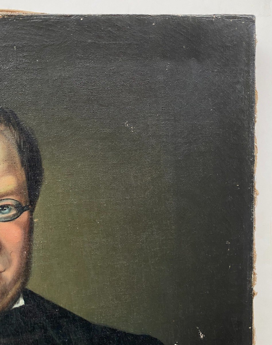 Ecole Française Du XIXème Siècle. Portrait D’homme Aux Lunettes. Huile Sur Toile.-photo-4