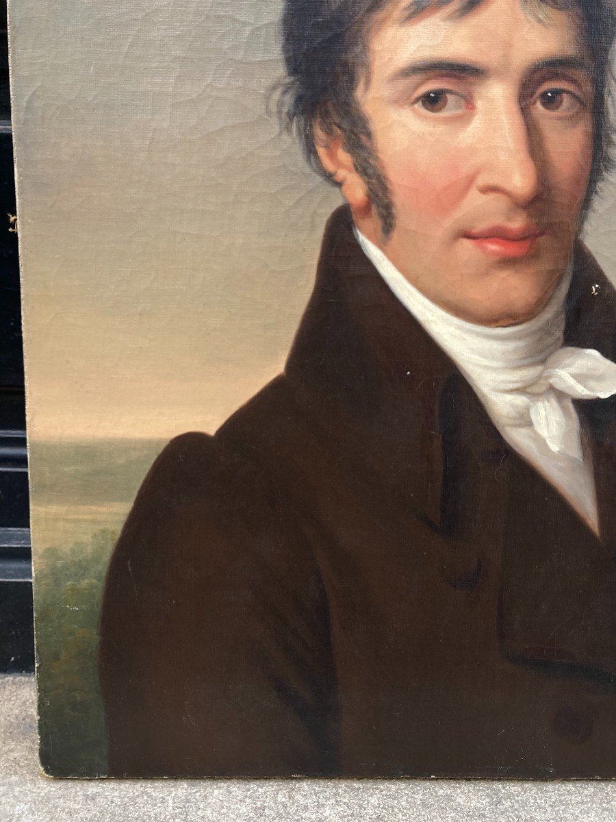 Ecole Française Du XIXème Siècle. Portrait d'Homme Sur Fond De Paysage. Huile Sur Toile.-photo-1