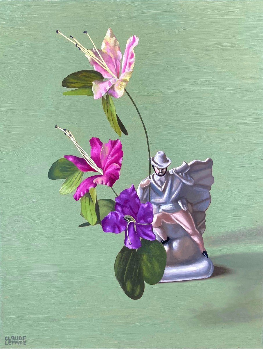 Claude Lepape (1913-1994). Orchidées à L’homme De Porcelaine. Huile Sur Panneau.