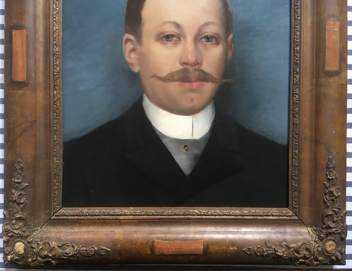 French School From The End Of The XIXth Century. Portrait Of A Man With A Proud Mustache. Oil.-photo-1