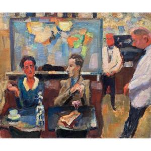 Kurt Groger (1905-1952). Café à Paris. Huile Sur Toile, Signée En Bas à Droite.