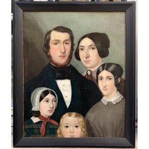 Ecole Française Vers 1840. Portrait De Famille. Huile Sur Toile, Datée Février 1848 à Gauche.