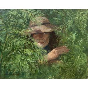 Christian Couillaud (1904-1964). Through The Ferns. Oil On Canvas, Signed.