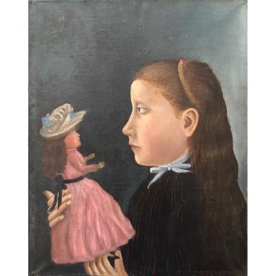 Michelet (xixth-xxth). Young Girl With A Doll, 1892. Oil On Canvas, Signed And Dated. Framed.