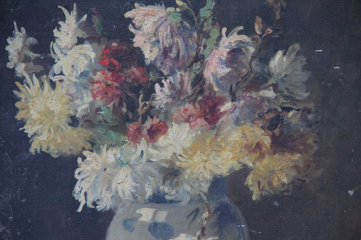 Flowers Oil On Canvas Signed 1887-photo-4