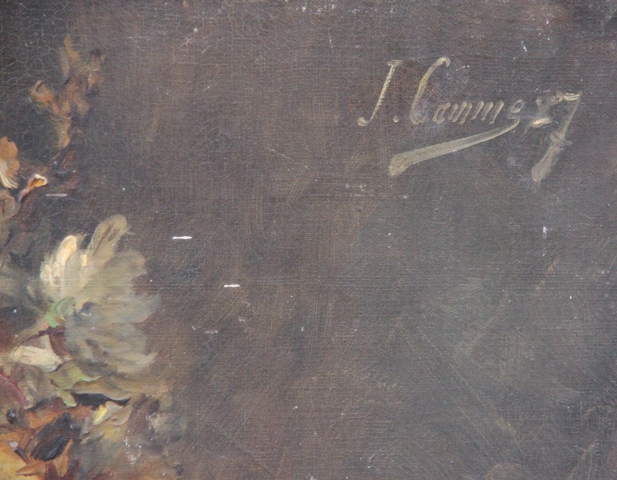 Flowers Oil On Canvas Signed 1887-photo-3