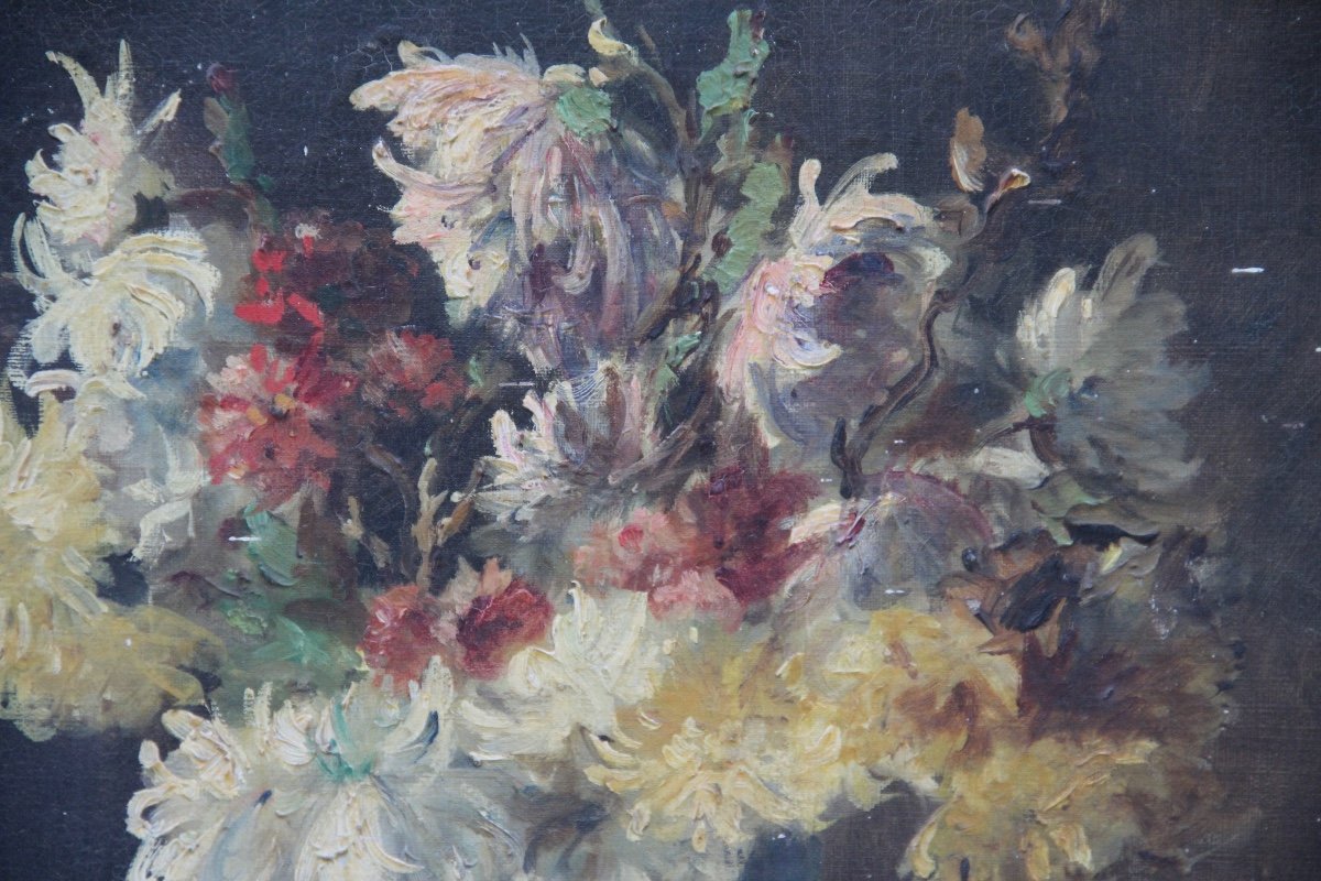 Flowers Oil On Canvas Signed 1887-photo-5