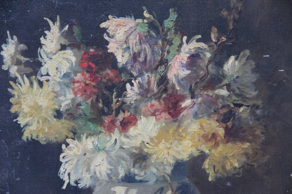 Flowers Oil On Canvas Signed 1887-photo-6