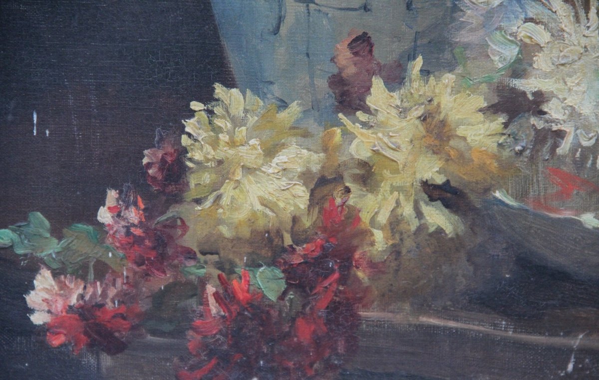 Flowers Oil On Canvas Signed 1887-photo-7