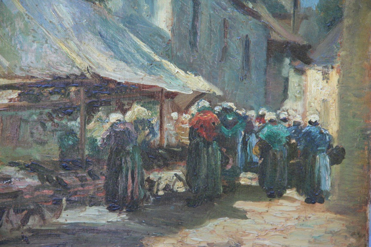 Market In Brittany Around 1900 By A Foreign Artist-photo-3