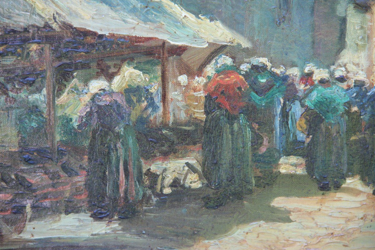 Market In Brittany Around 1900 By A Foreign Artist-photo-2