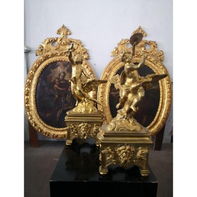 Rare Pair Of Andirons To The Elements 18 Eme Gilt Bronze