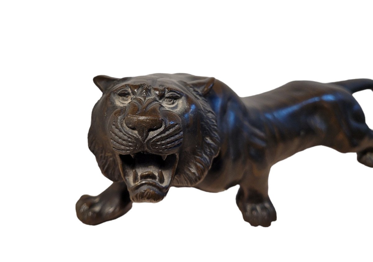 Tigre Rugissant - Okimono - Bronze - Japon-photo-3