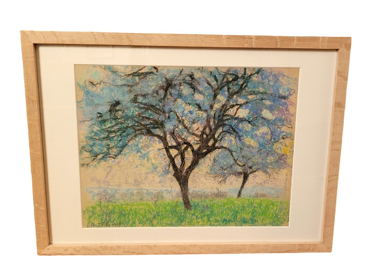 Raymond Thibésart (1874-1968) - Pruniers En Fleurs - Pastel - Encadré - Signé-photo-2