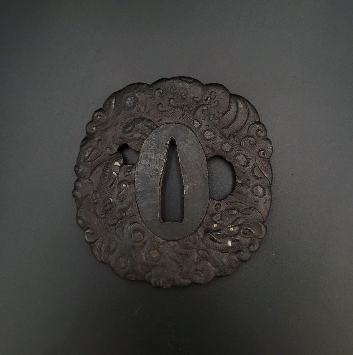 Tsuba Kawari Gata - Décor De Shishi - Japon - Epoque Edo - Fer-photo-2