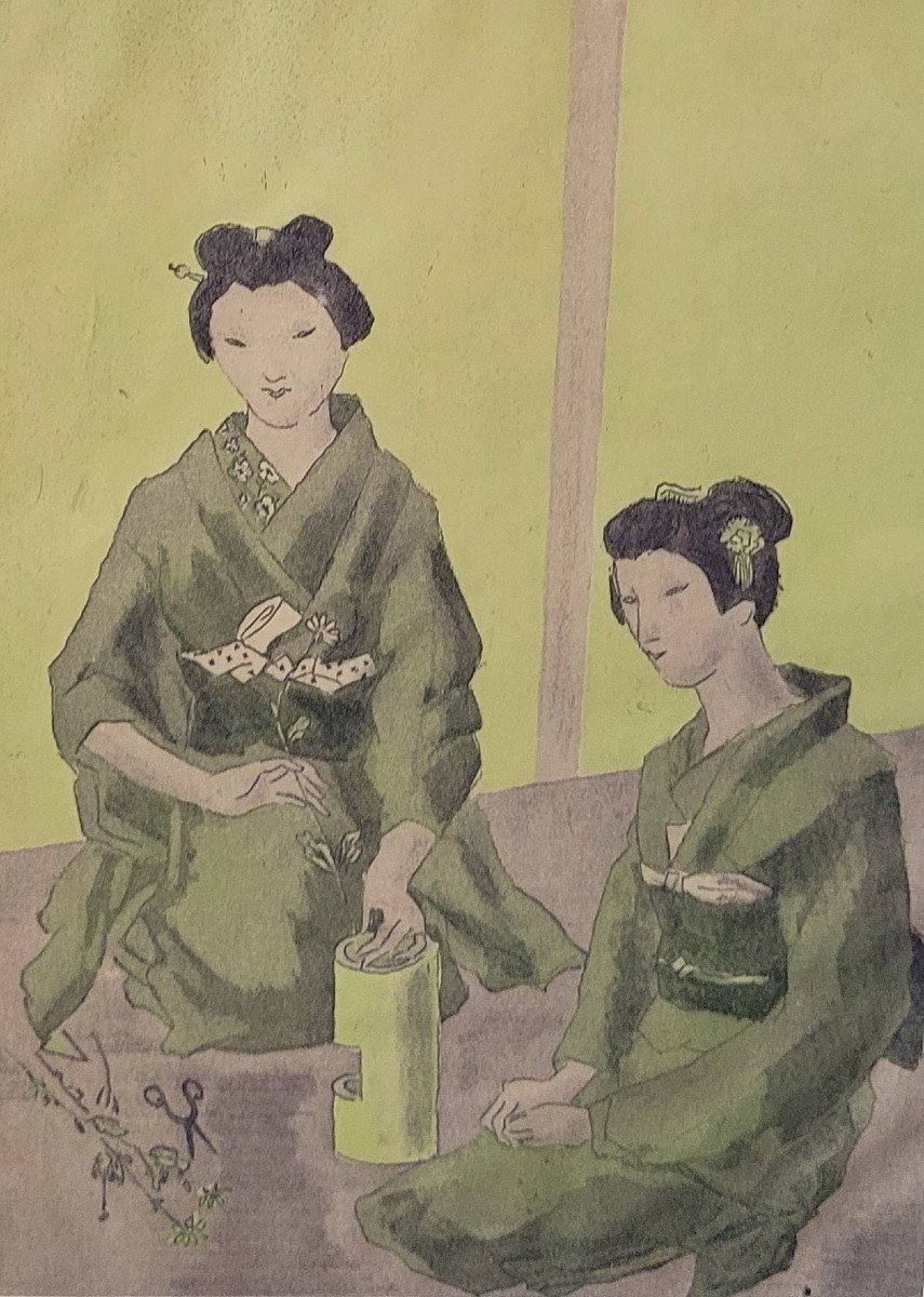 Léonard-tsuguharu Foujita (1886-1968) - Geishas Aux Fleurs - Gravure