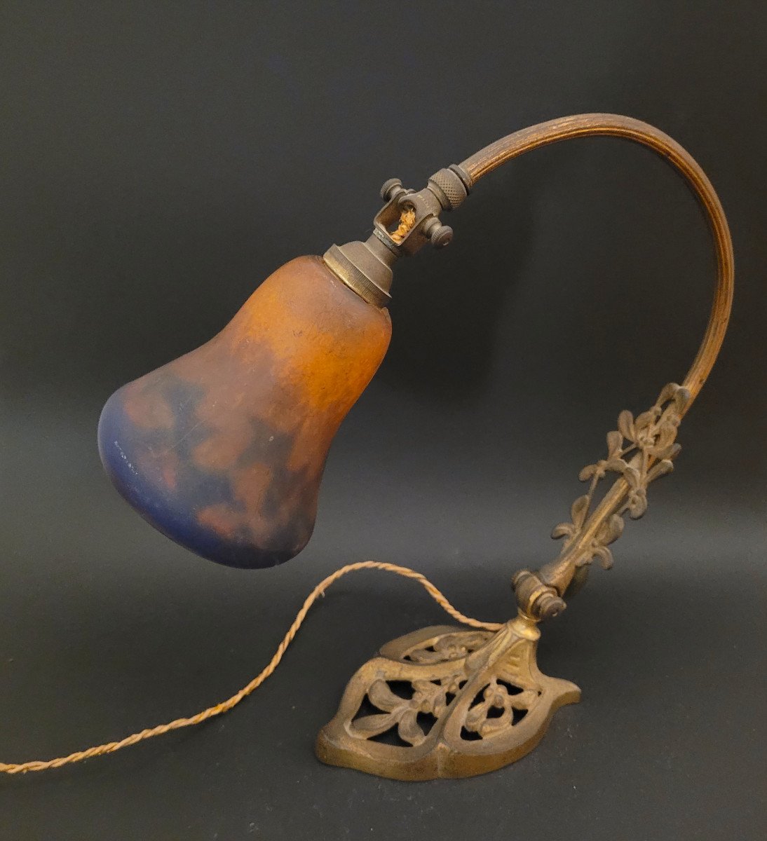 Lampe Art Nouveau - Tulipe En Pâte De Verre Et Bronze Doré - Muller Luneville-photo-3