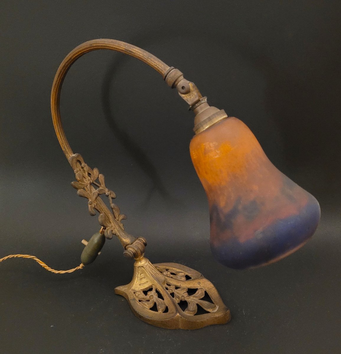 Lampe Art Nouveau - Tulipe En Pâte De Verre Et Bronze Doré - Muller Luneville