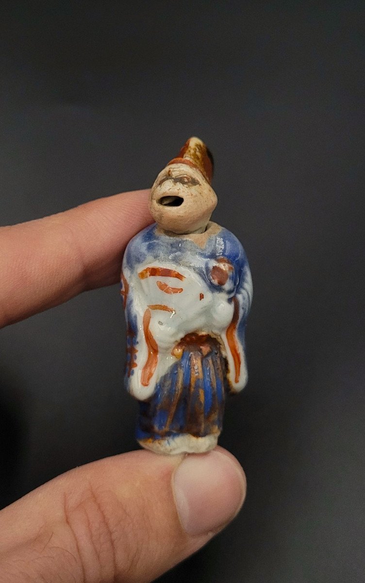 Netsuke - Monkey Disguised As A Sambaso Dancer - Porcelain - Late 19th Century-photo-2