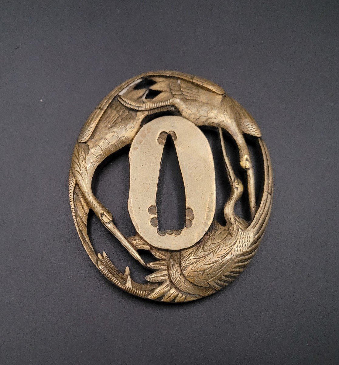 Tsuba - Cranes In Flight - Sentoku - Nagamaru Gata - 19th Century-photo-2