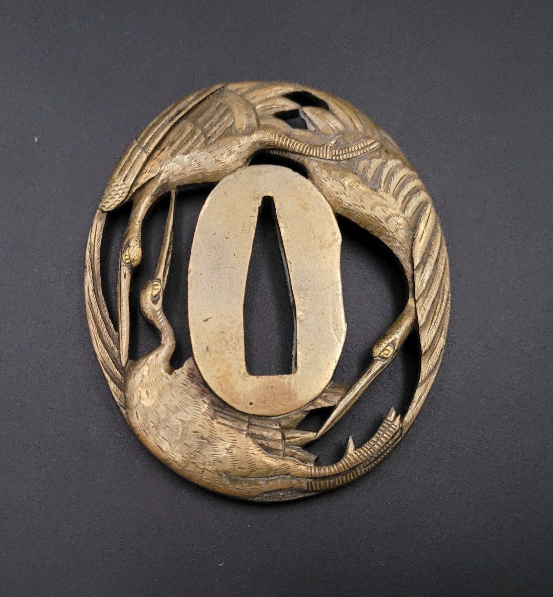 Tsuba - Cranes In Flight - Sentoku - Nagamaru Gata - 19th Century