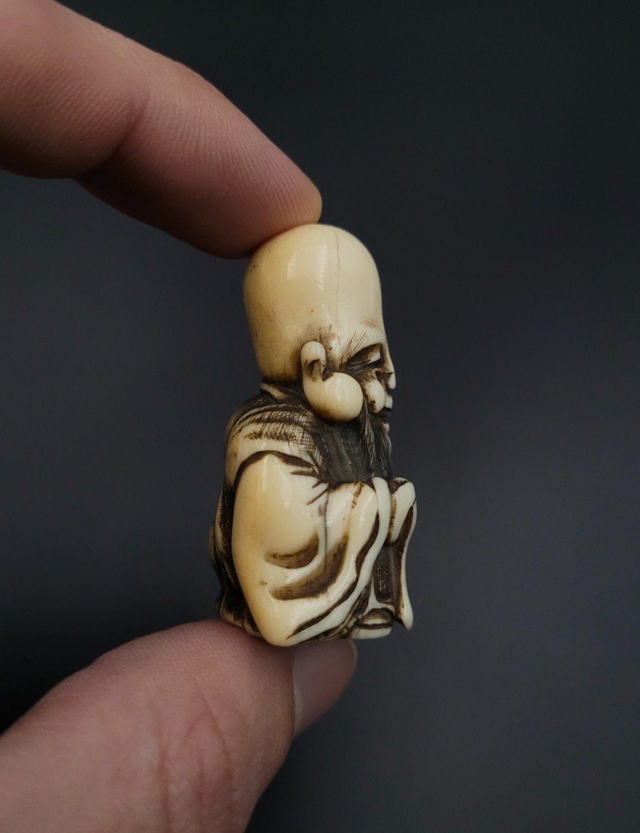 Netsuke - Fukurokuju Au Parchemin - Ivoire - Fin XIXème-photo-2