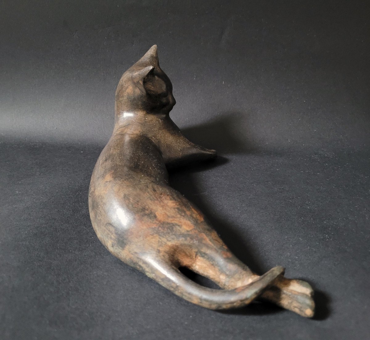 Pierre Chenet - Lying Cat - Bronze Sculpture-photo-2