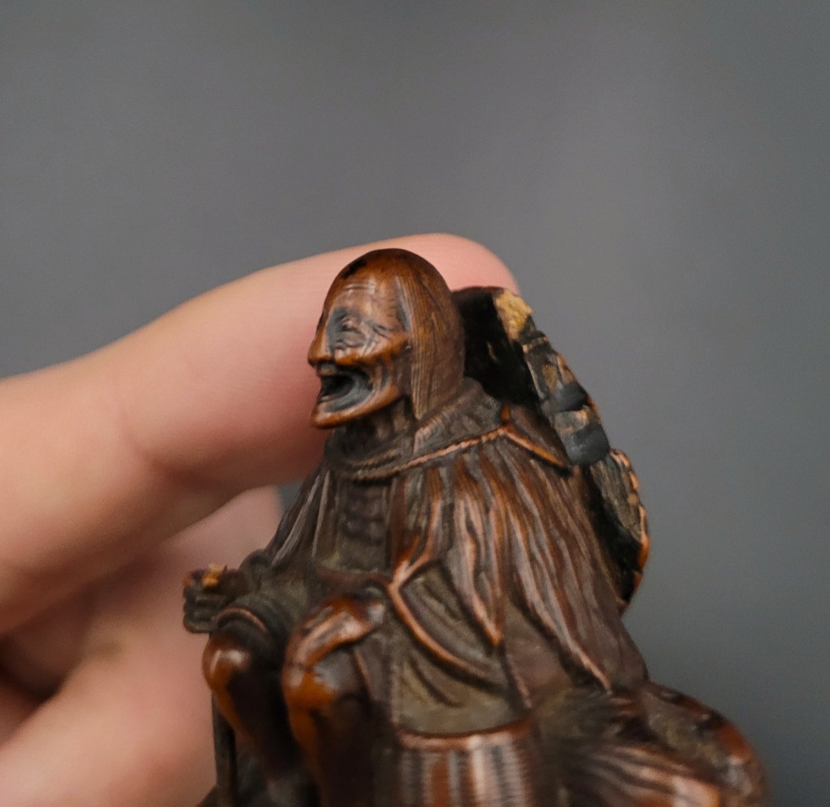 Netsuke - Ono No Komachi Seated On A Sotoba - Wood - Edo Period-photo-3