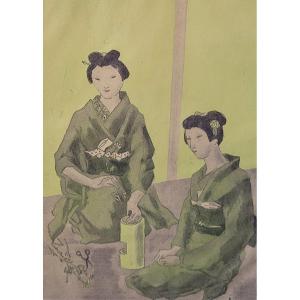 Léonard-tsuguharu Foujita (1886-1968) - Geishas With Flowers - Engraving