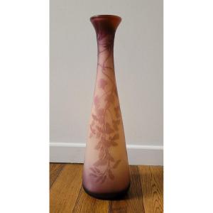 Grand Vase Gallé Piriforme - Décor De Branches Fleuries - Signé