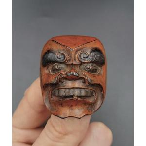 Netsuke - Masque De Shikami - Bois Laqué - Japon - XIXème