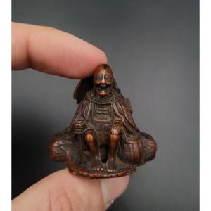 Netsuke - Ono No Komachi Seated On A Sotoba - Wood - Edo Period