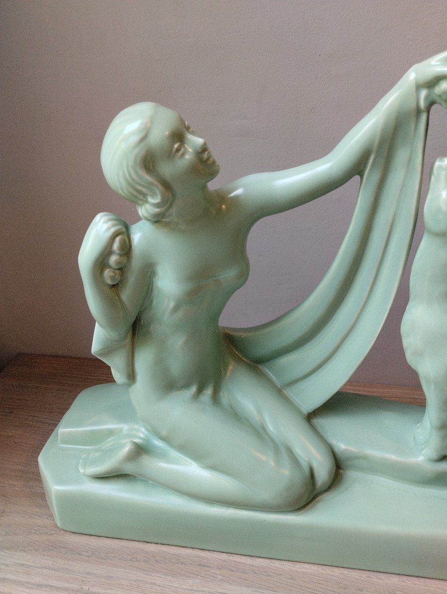 Sculpture - Femme Et Biche - G. Ninin - V. 1930.-photo-4