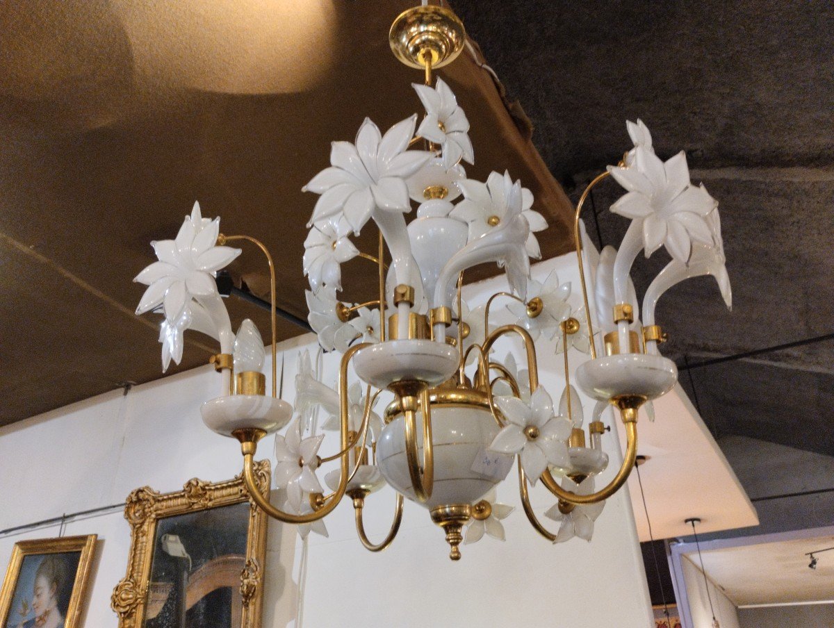 Chandelier - Opaline Glass - Venice - Murano - C. 1960.-photo-1