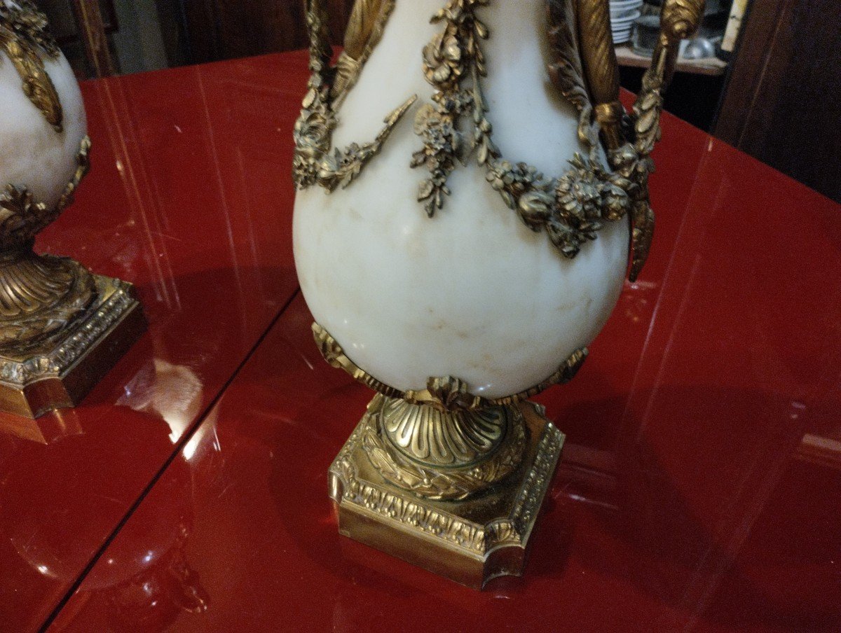 Pair Of Cassolettes - Marble And Bronze - Louis XVI - C. 1880.-photo-2