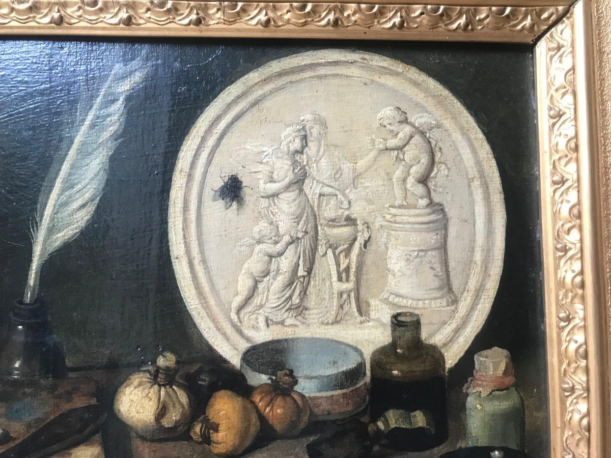 Huile Sur Toile- Nature Morte - Jean Bonvoisin - Ecole Française- V. 1800.-photo-4