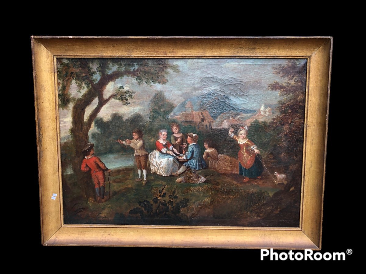 Oil On Canvas - Country Scene - Late 18th Century-photo-2