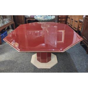 Table - Laque - Rouge Bordeaux - Eric Maville - Laiton -  v .1970.