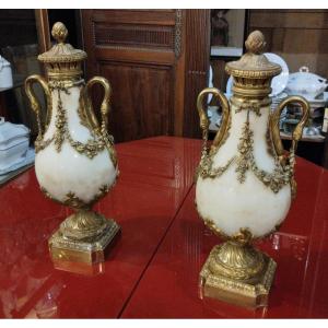 Pair Of Cassolettes - Marble And Bronze - Louis XVI - C. 1880.